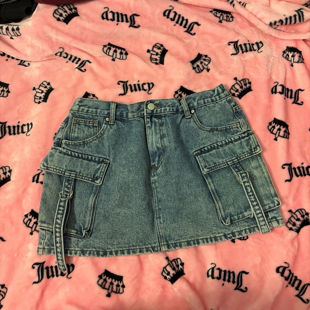 Denim Mini Skirt with Pockets